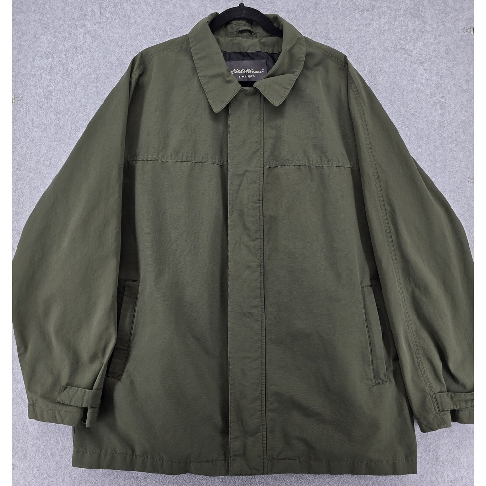 Eddie Bauer Windbreaker Men's XL Olive Green Jacket Lined Zip Pockets Gorpcore